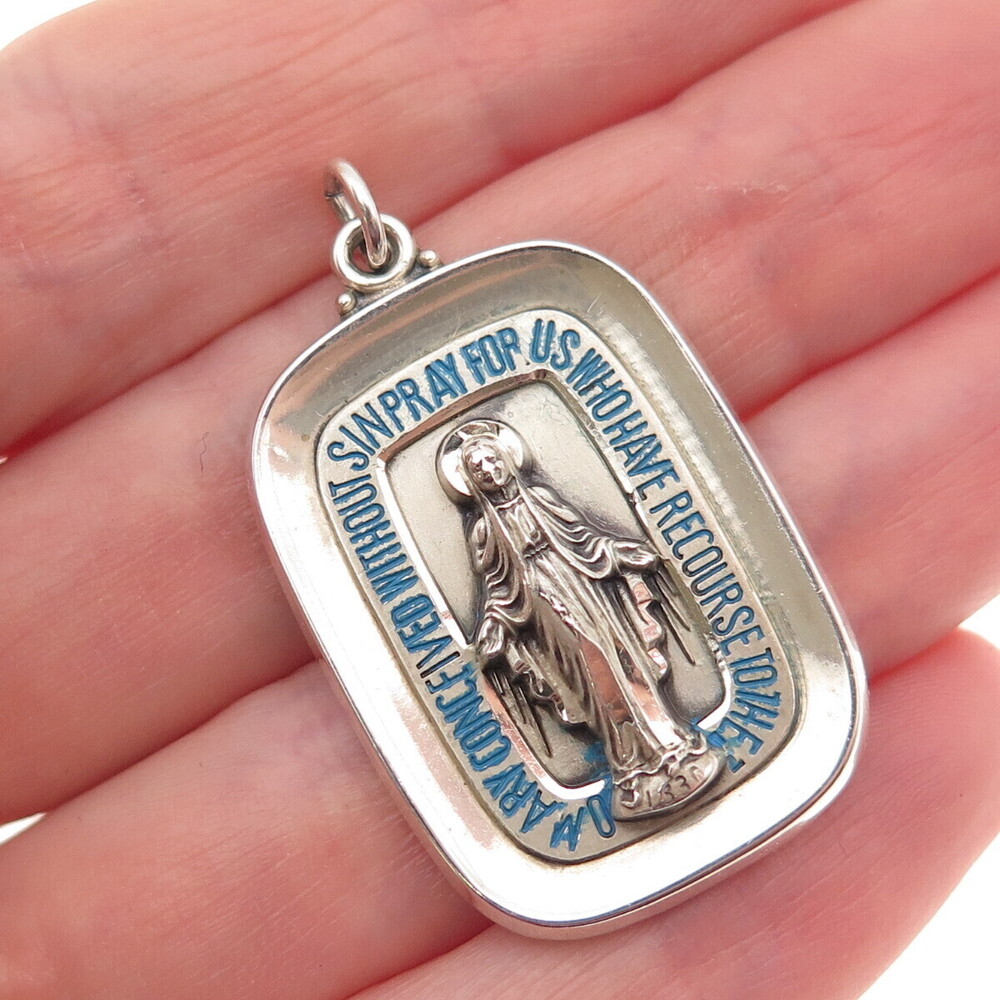 CREED 925 Sterling Silver Vintage Enamel St. Mary Miraculous Charm Pendant